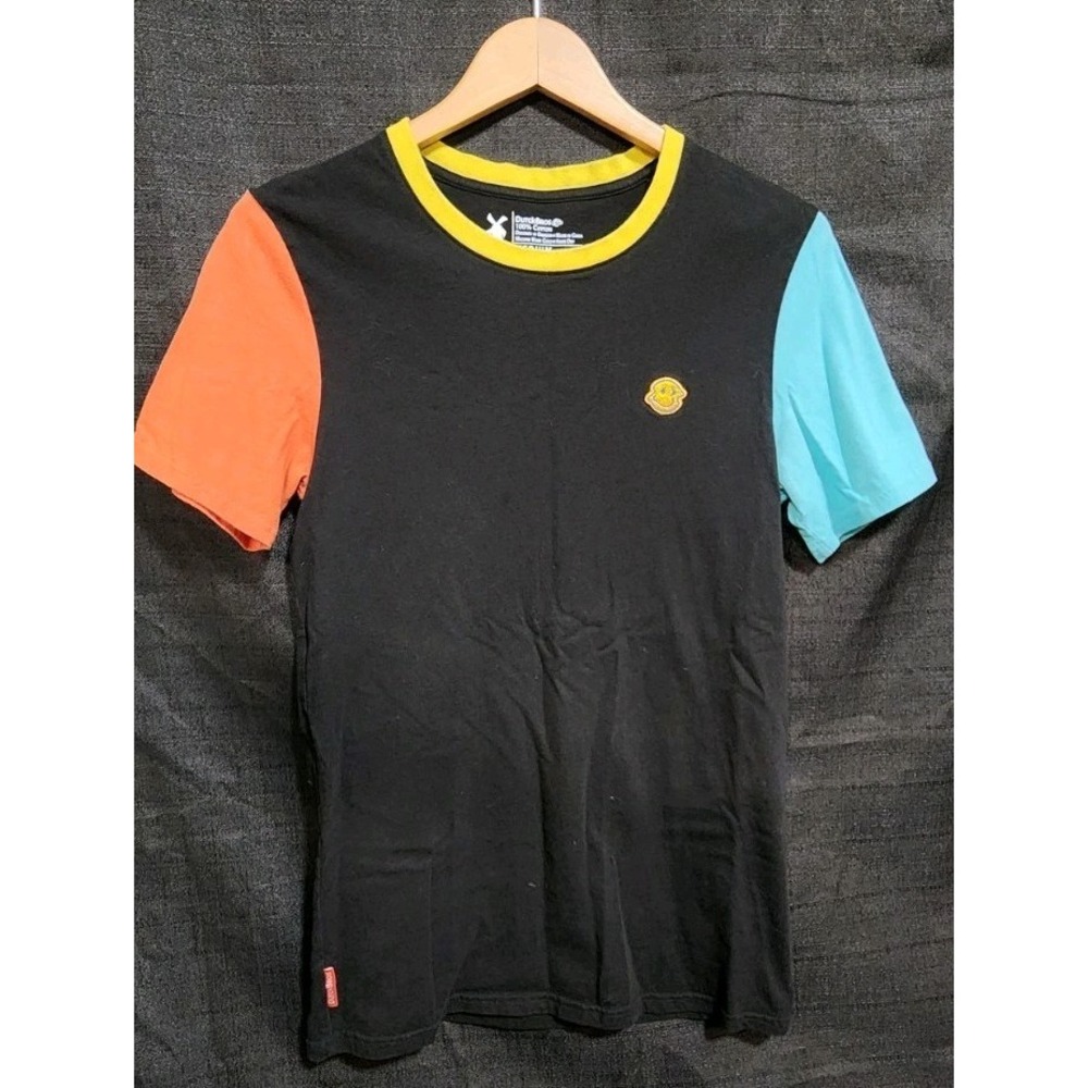 Dutch Bros Coffee T Shirt Black Short Sleeve Color Block Smiley Face Medium NEW